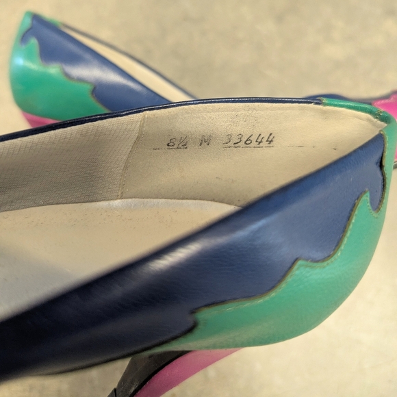 vintage COLORBLOCKED HEELS 1980's 80's 8 8.5 - Picture 6 of 7